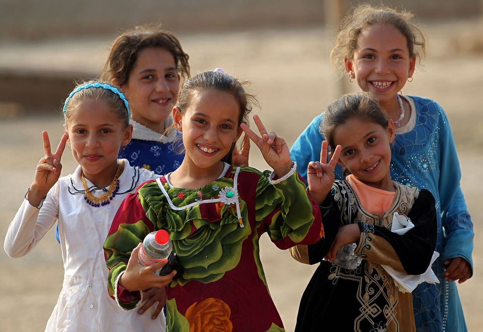 Iraqi children from the village of al-Khuwayn, south of Mosul