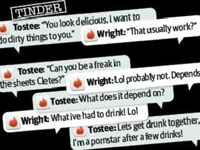 Messages exchanged between the two on the online dating app Tinder