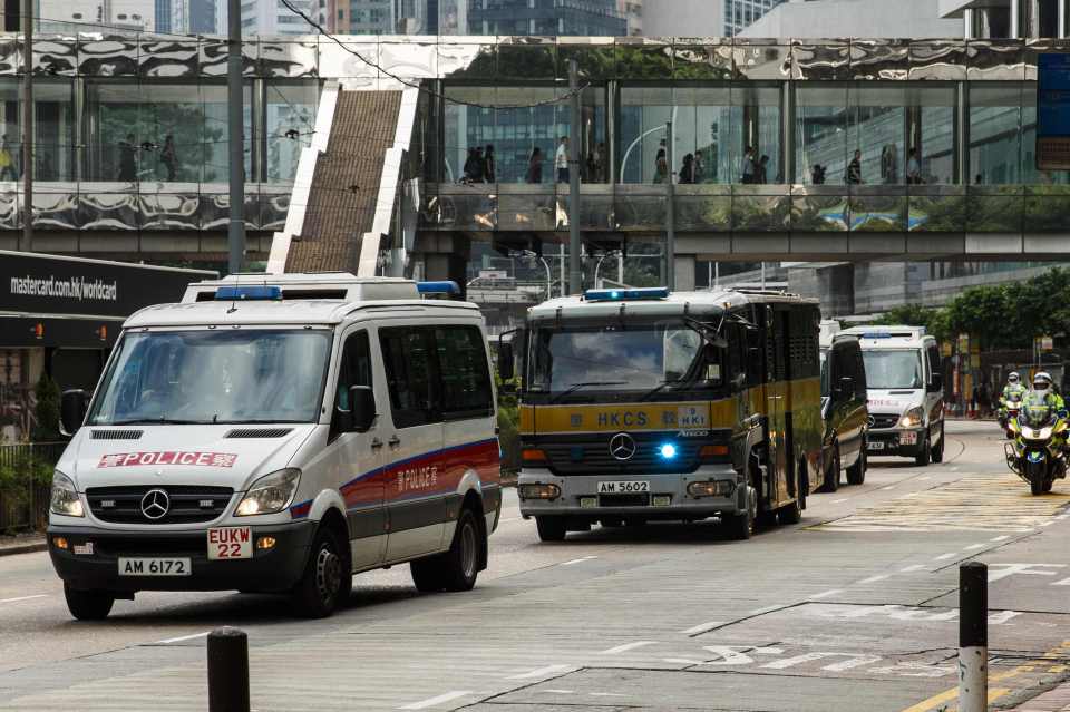 Jutting arrives at court in an armoured prison van as part of a police convoy today