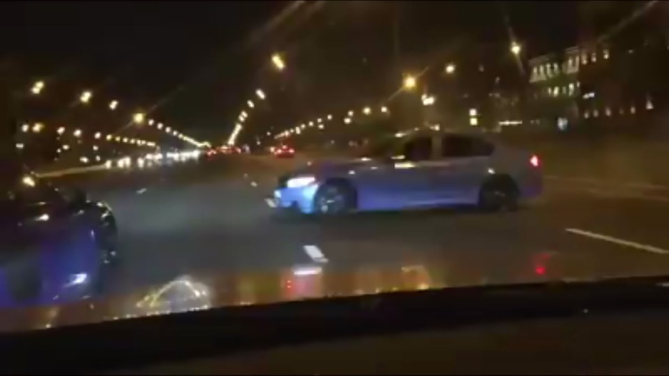 A person is pictured drifting along Moscow's main streets