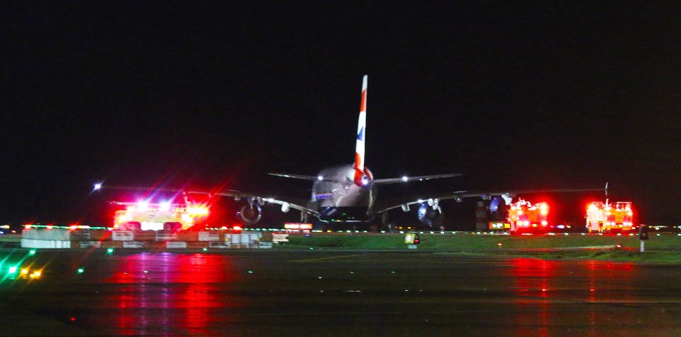 A picture of the plane on the tarmac shows it surrounded by emergency vehicles
