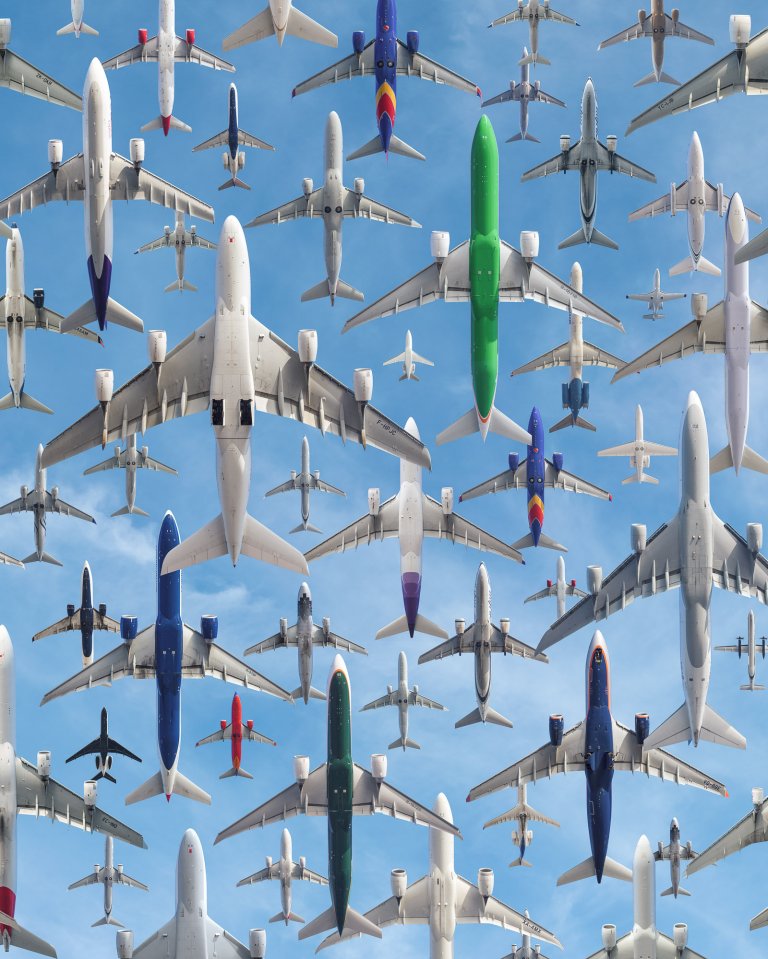A composite of aircraft taking off from Los Angeles Airport 