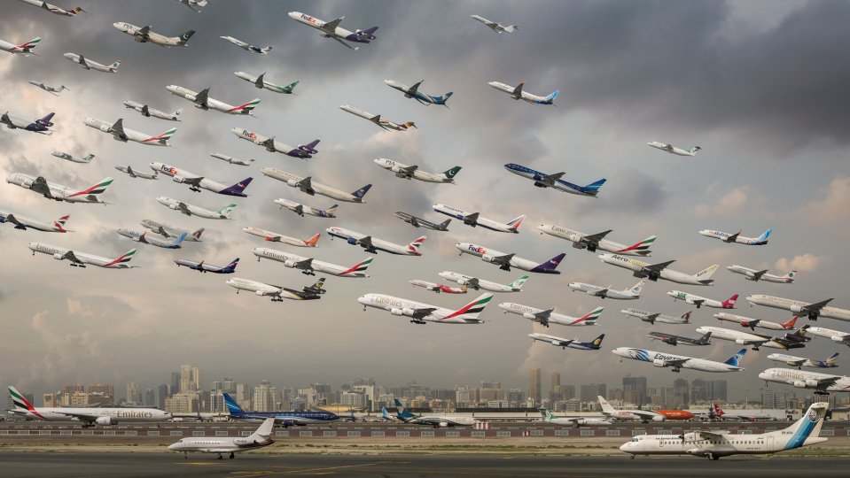 A composite of Dubai Airport take-offs