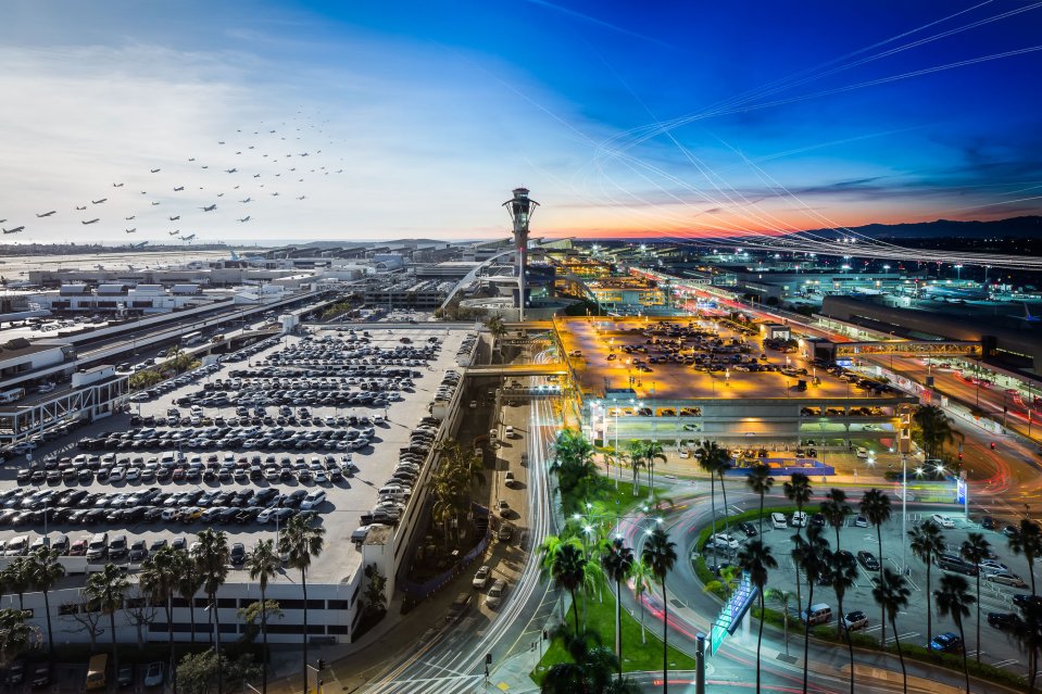 Day and night composite of Los Angeles International Airport showing the volume of air traffic