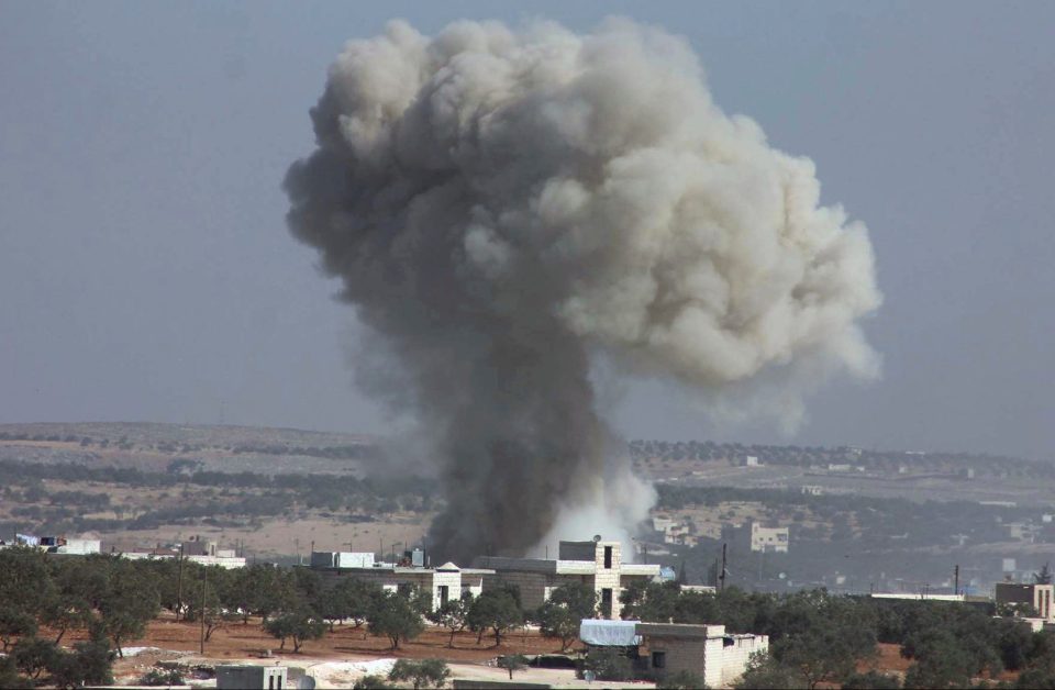 Part of the airstrike that killed 22 children in the Syrian village of Hass