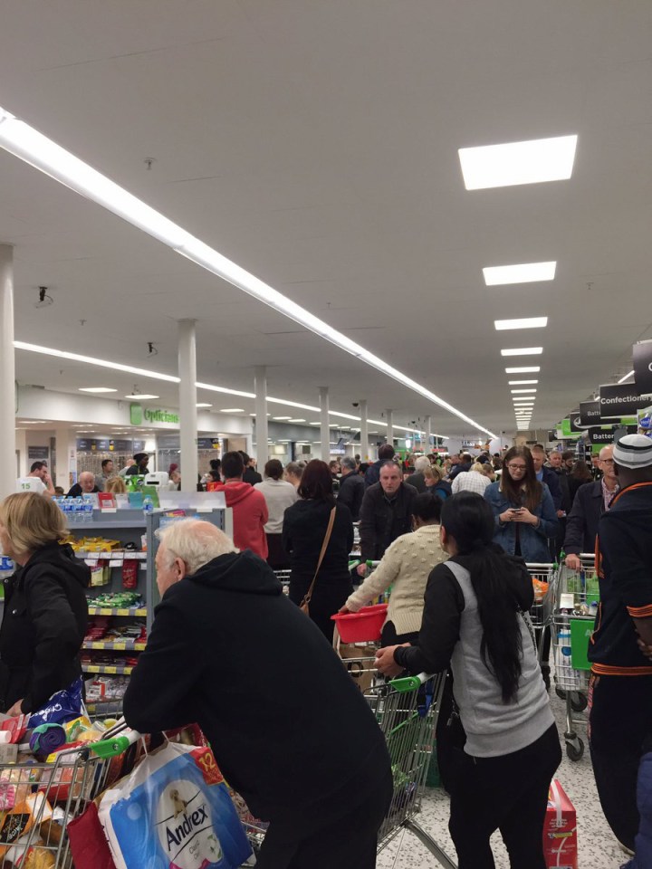 Crowds gathered during a busy Sunday at the supermarket