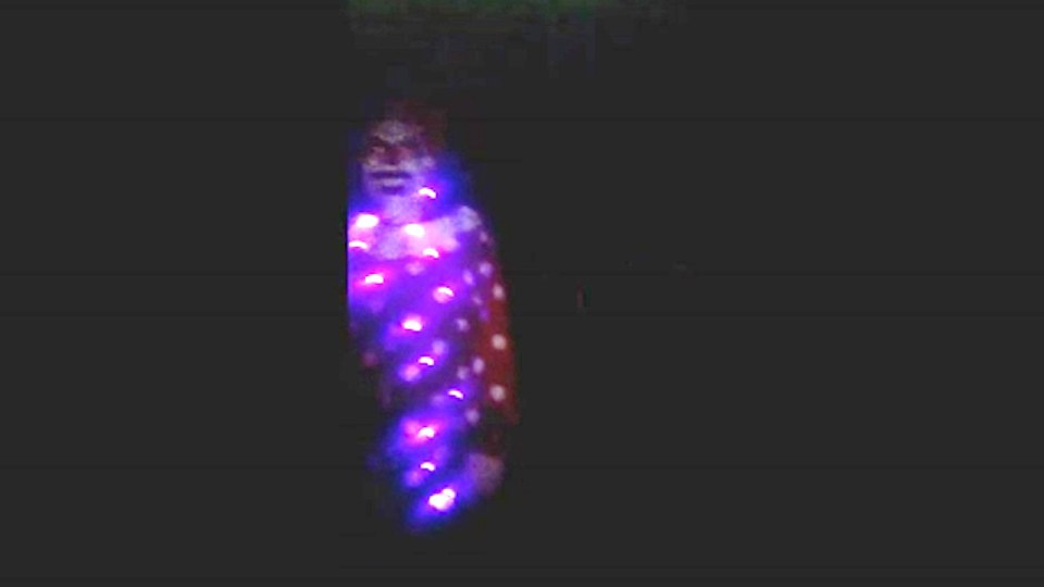 Michael filmed images of this 'killer clown' dressed in blue lights before it chased him through a field