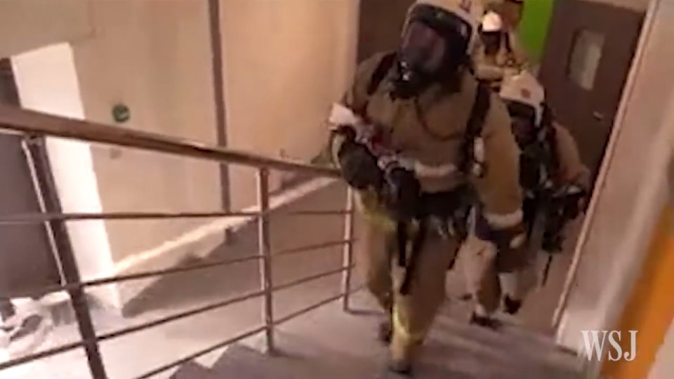 Russian emergency services carry out a training drill for nuclear war in terrifying footage released yesterday