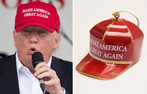 Donald Trump sells £135 red cap Xmas Tree decoration finished with gold on website