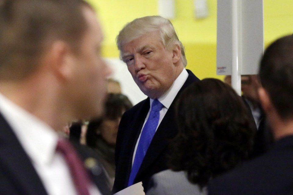 Republican presidential candidate Donald Trump casts his ballot, in New York, Tuesday, Nov. 8, 2016. (AP Photo/Richard Drew)