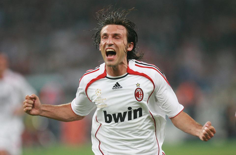 TO GO WITH AFP STORY BY GREGOIRE LEMARCHAND - (FILES) - Picture teken 23 May 2007 of AC Milan's midfielder Andrea Pirlo jubilating after the first goal during the Champions League final football match against Liverpool, at the Olympic Stadium, in Athens. AFP PHOTO FRANCK FIFE (Photo credit should read FRANCK FIFE/AFP/Getty Images)