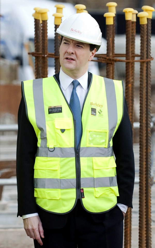 The former Chancellor was frequently photographed in fluorescent kit with a hard hat