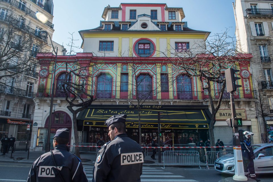 French police stand outside the Bataclan theater, where 89 people died when militants attacked the venue last year