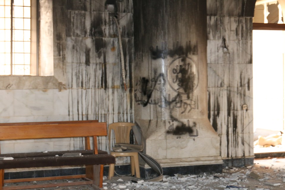 ISIS graffiti was left all over the walls of the place of worship