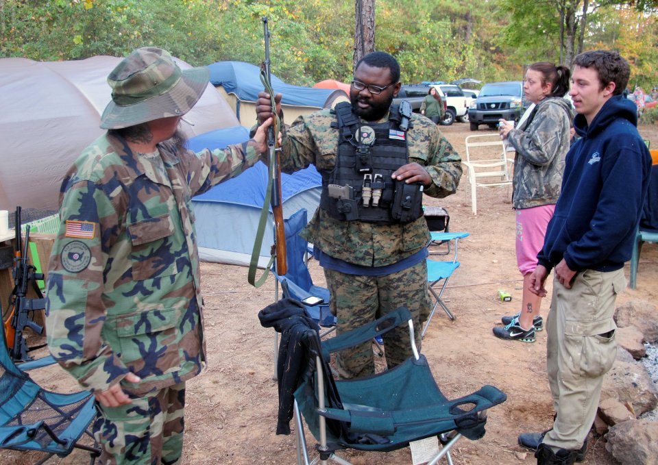 Members of the III% Security Force militia gather for a field training exercise in Jackson, Georgia