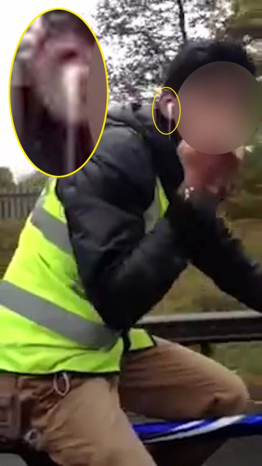 Wayne Phillips and his pal spotted a cyclist riding along the busy M56 motorway wearing headphones