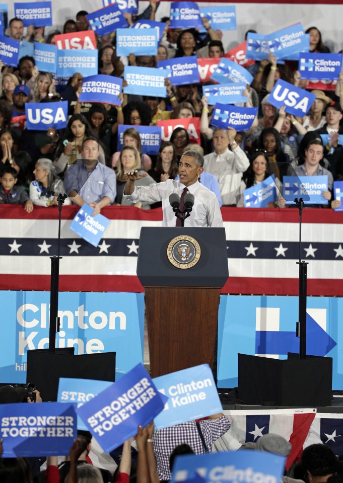 President Barack Obama speaks during a campaign rally for Democratic presidential candidate Hillary Clinton in Charlotte, North Carolina 