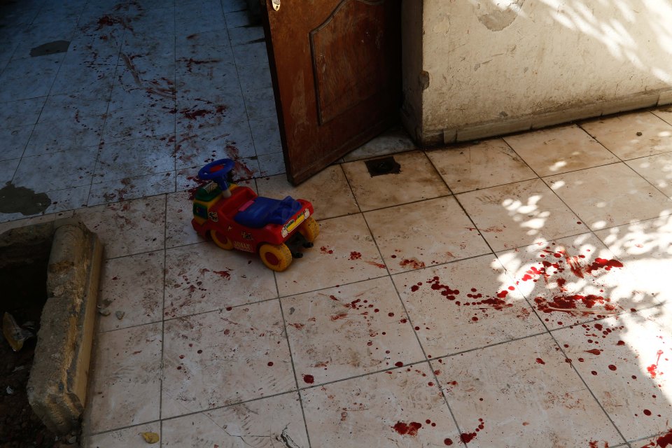 Horror as bloodied floor of nursery is all that remains after sickening attack