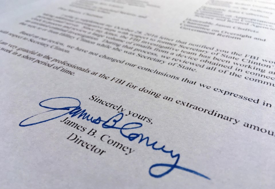 A letter from Comey to Congress revealed Clinton would not face criminal charges