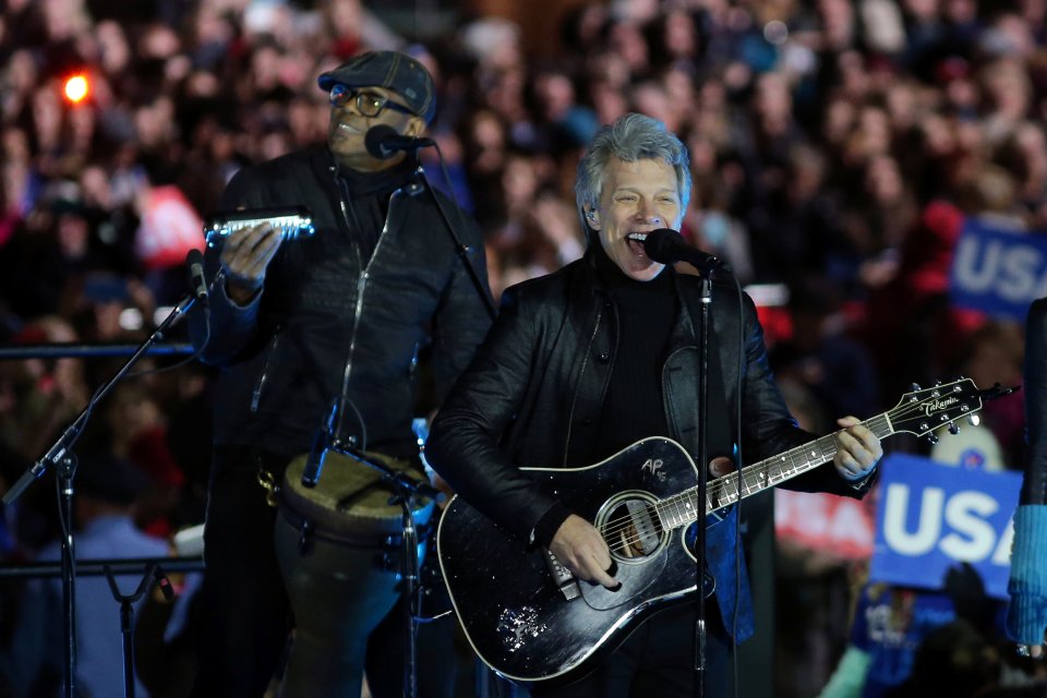 Recording artist Jon Bon Jovi performs during a campaign event for U.S. Democratic presidential nominee Hillary Clinton in Philadelphia, Pennsylvania, U.S.