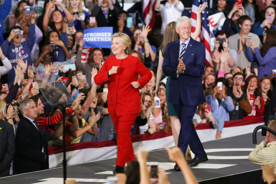 The Clinton family walks on stage at a closing rally as the campaign draws to a close