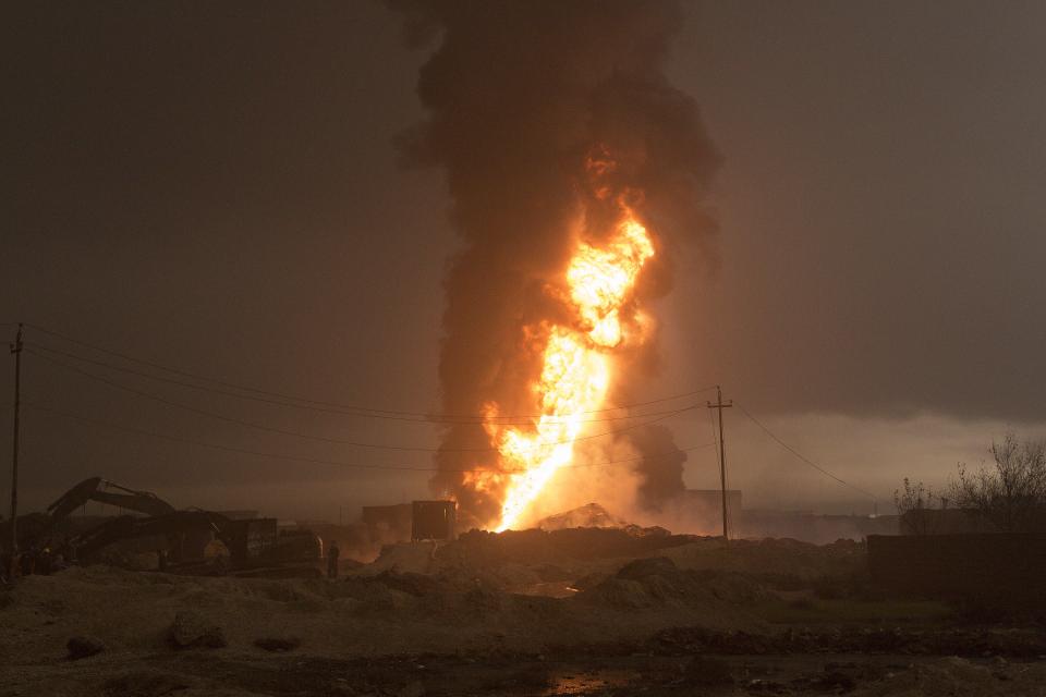 Oil wells in and around the town of Qayyarah, Iraq, were set on fire by retreating ISIS