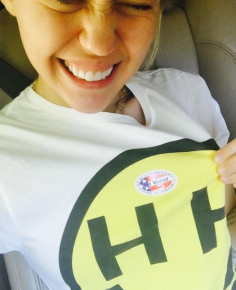 Miley Cyrus posted this picture after giving her vote to Hillary - she said she would leave the country if Trump won