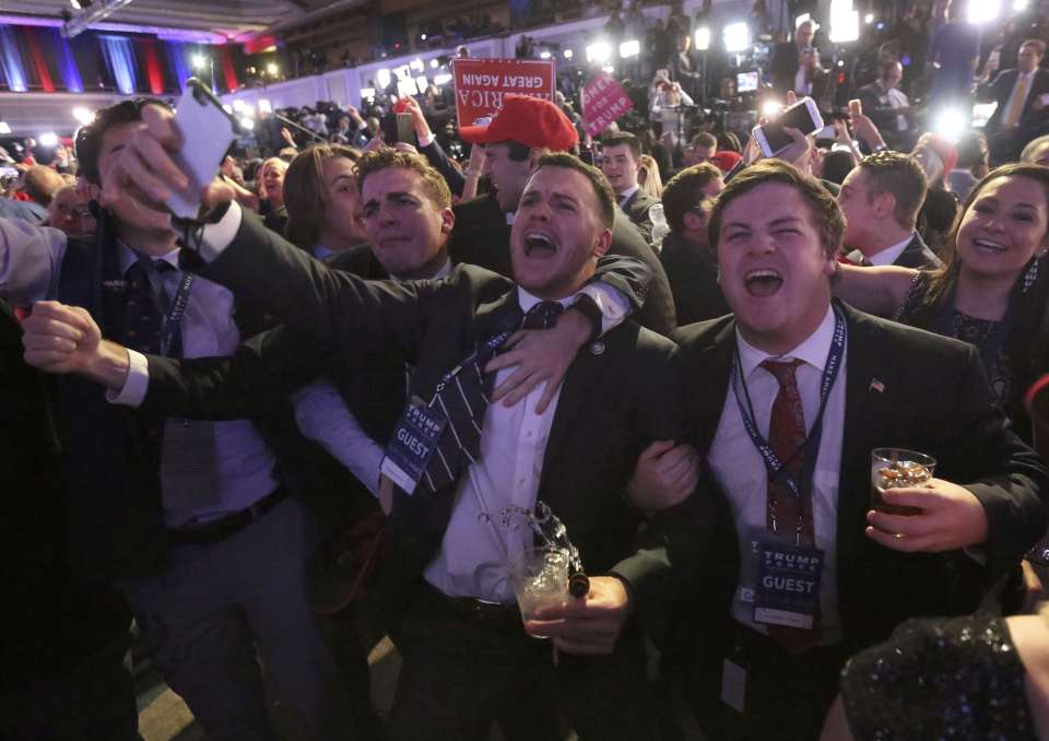 Trump supporters at his election night rally in Manhattan