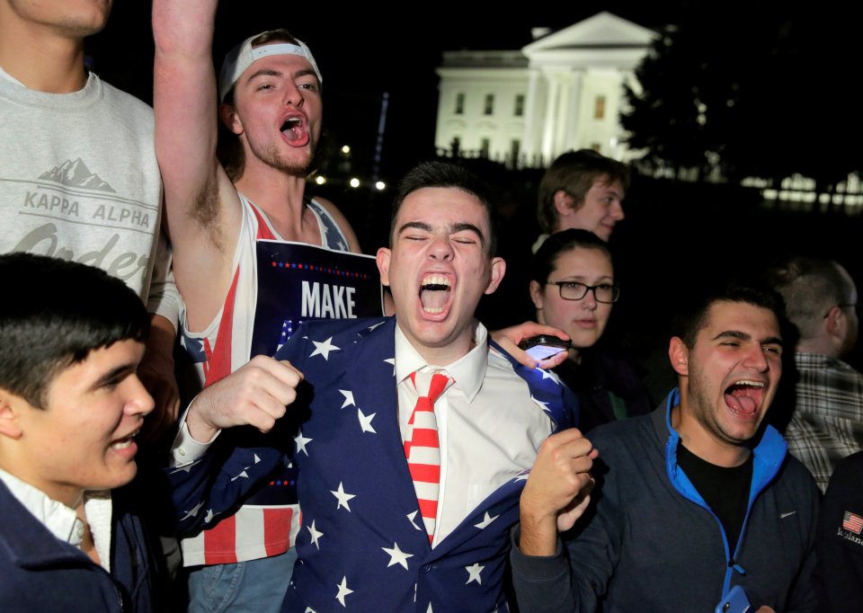 Supporters of Republican presidential nominee Donald Trump rally in front of the White House in Washington