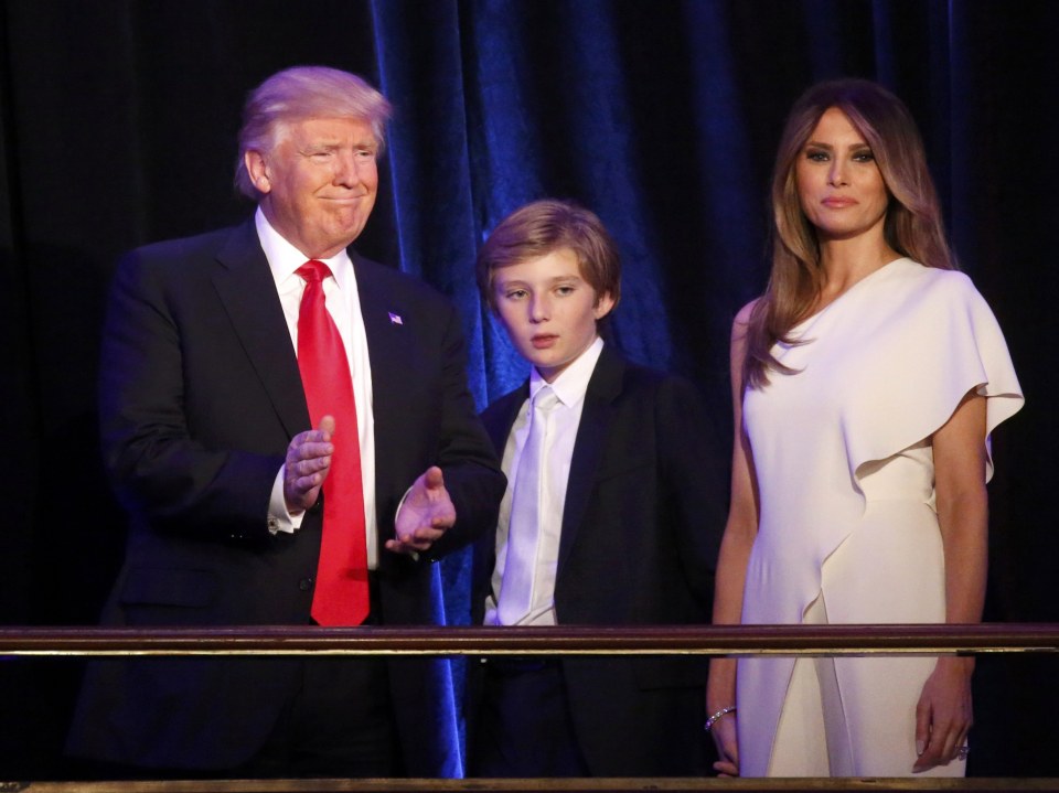 Republican U.S. president-elect Donald Trump was joined by his son Barron and Melania in his victory speech