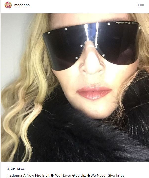 Madonna tweeted 'we never give up' after Trump was named America's new president this morning