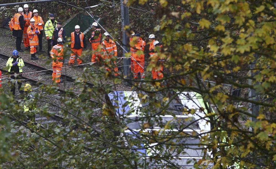 The overturned tram at Croydon this morning 