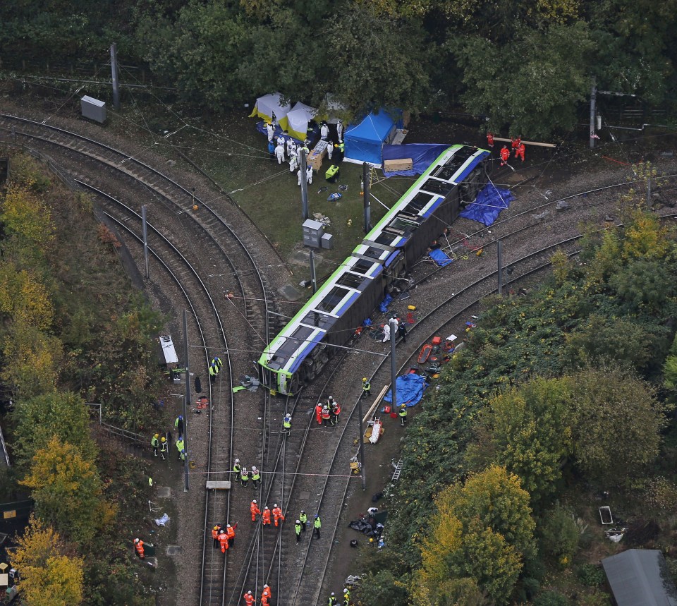 An aerial shot shows the devastation following the crash, which happened around 6am