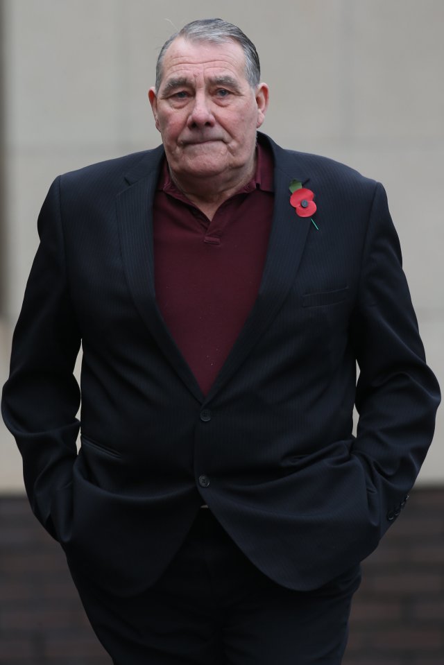 Katie Edwards' grandfather arrives at Nottingham Crown Court this morning for sentencing of the killer teens 