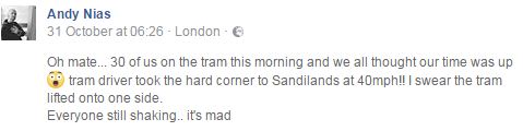Andy Nias posted on Facebook just over a week ago about his journey on the tram 
