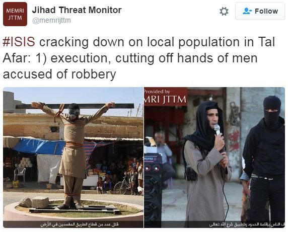 The terror thugs also sliced off a thief's hands