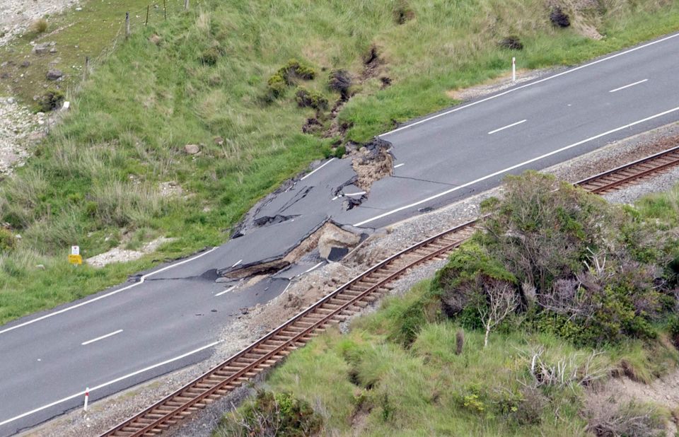 Damage to a highway in New Zealand following an earthquake earlier this week