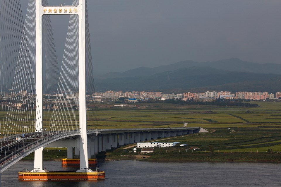 A general view shows the unfinished New Yalu River bridge that was designed to connect China's Dandong New Zone, Liaoning province, and North Korea's Sinuiju