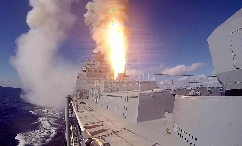 Cruise missiles launching from destroyers of the Syrian coast