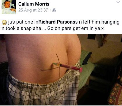 Callum Morris boasts of sticking a syringe in the buttocks of Richard Parsons