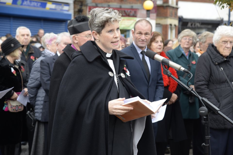 The Rev Rachel Webbley during the Remembrance Day service in Whitstable on Sunday