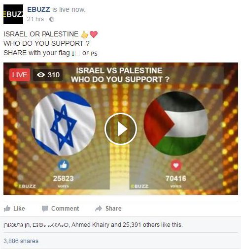 Sick poll invited Facebook users to vote between Israel and Palestine with Likes and Hearts