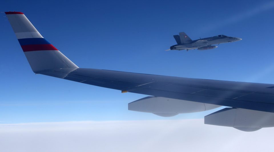 An incident with Russian Presidential official delegation's Ilyushin IL-96 plane and Swiss jet-fighter