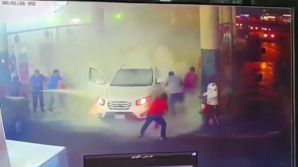 Car bursts into fireball in terrifying petrol st