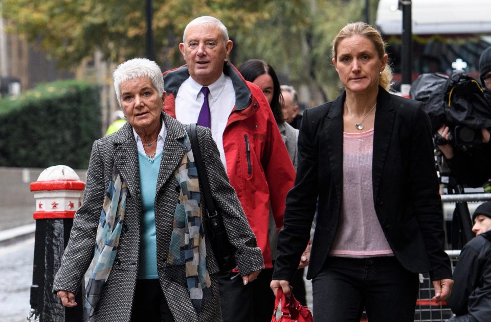 The family of Jo Cox arrive at the Old Bailey today, from left to right, her mother Jean Leadbeater, father Gordon Leadbeater and sister Kim Leadbeater