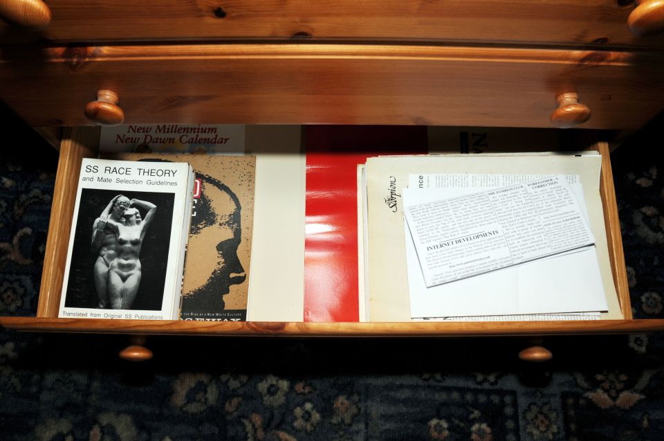 Jurors were shown a series of pictures of Mair's large collection of far-right books and magazines 