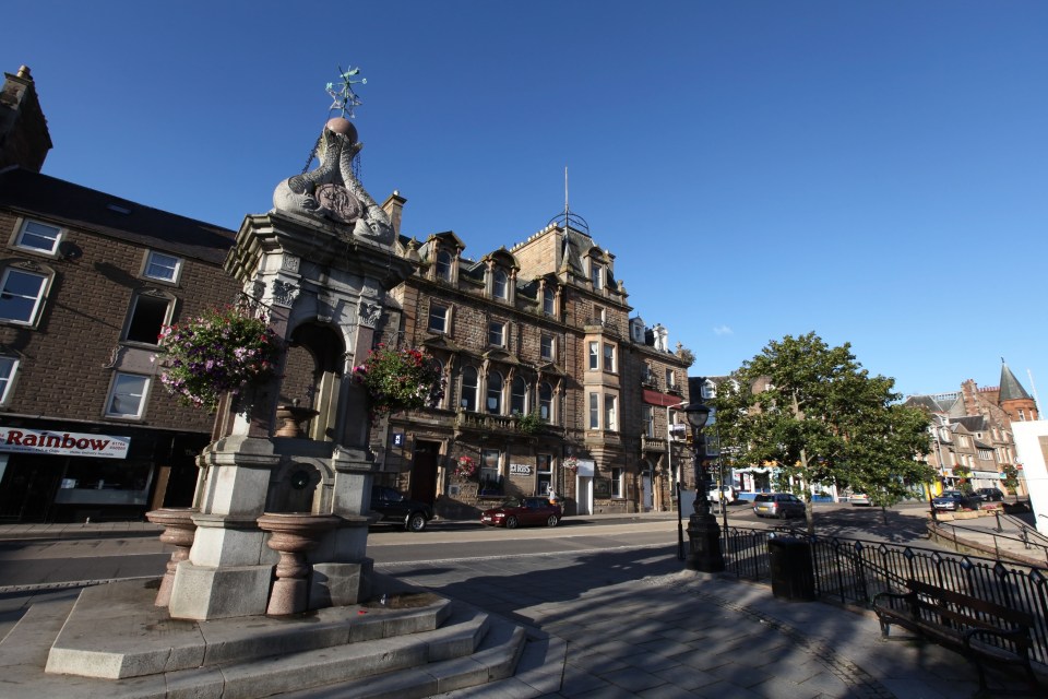 The town centre of Crieff in Perthshire, Scotland, UK