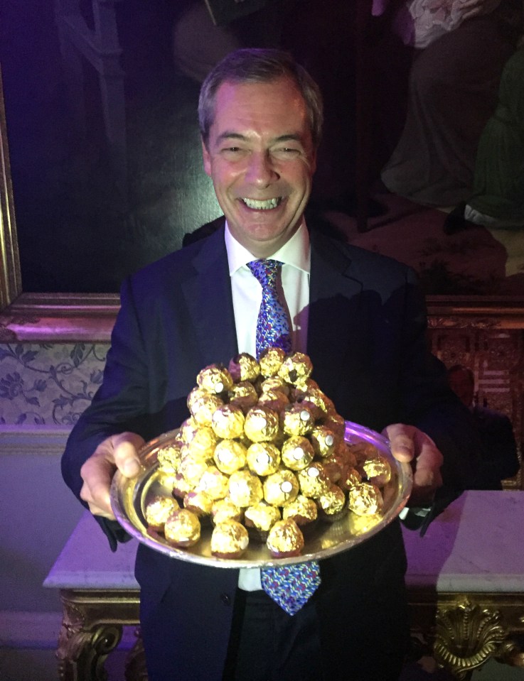 He seemed to be auditioning for the role after posing with a tray of Ferrero Rocher chocolates at an event to thank him for his contribution to Brexit