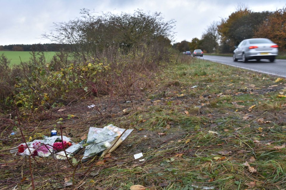 Tributes were left piled at the scene of the horror crash near Norwich 