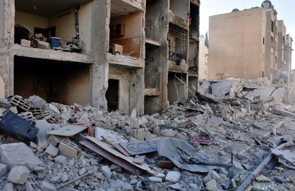 Pulverised buildings in Aleppo's eastern Masaken Hanano area 